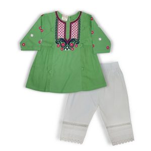 Baby Girl  Cotton Embroidered Kurti & Lace-Trimmed Pants...